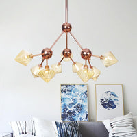 Amber Glass Diamond Hanging Chandelier 9 Bulbs Rose Gold Fixture - Rebooters
