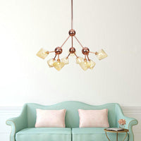 Amber Glass Diamond Hanging Chandelier 9 Bulbs Rose Gold Fixture - Rebooters