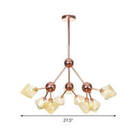 Amber Glass Diamond Hanging Chandelier 9 Bulbs Rose Gold Fixture - Rebooters