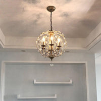 Aged Silver Spherical Chandelier Lighting Traditional 6 Heads Crystal Pendant Light - Rebooters