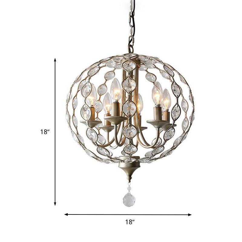 Aged Silver Spherical Chandelier Lighting Traditional 6 Heads Crystal Pendant Light - Rebooters