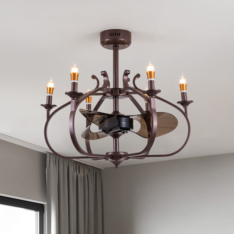 Coffee Caged Chandelier Pendant Light Vintage Style 6 Lights Metal Ceiling Lamp - Rebooters