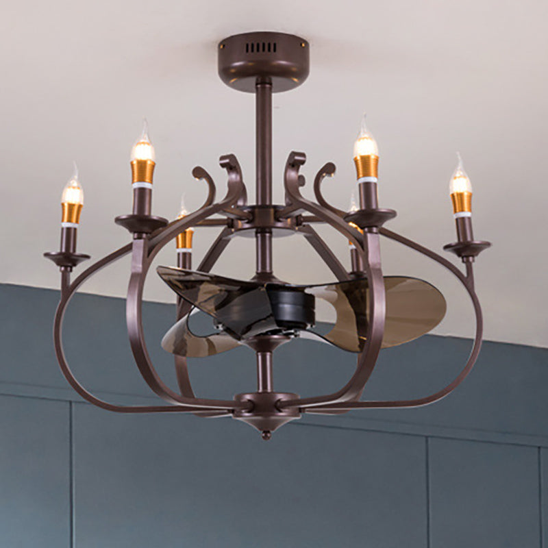 Coffee Caged Chandelier Pendant Light Vintage Style 6 Lights Metal Ceiling Lamp - Rebooters