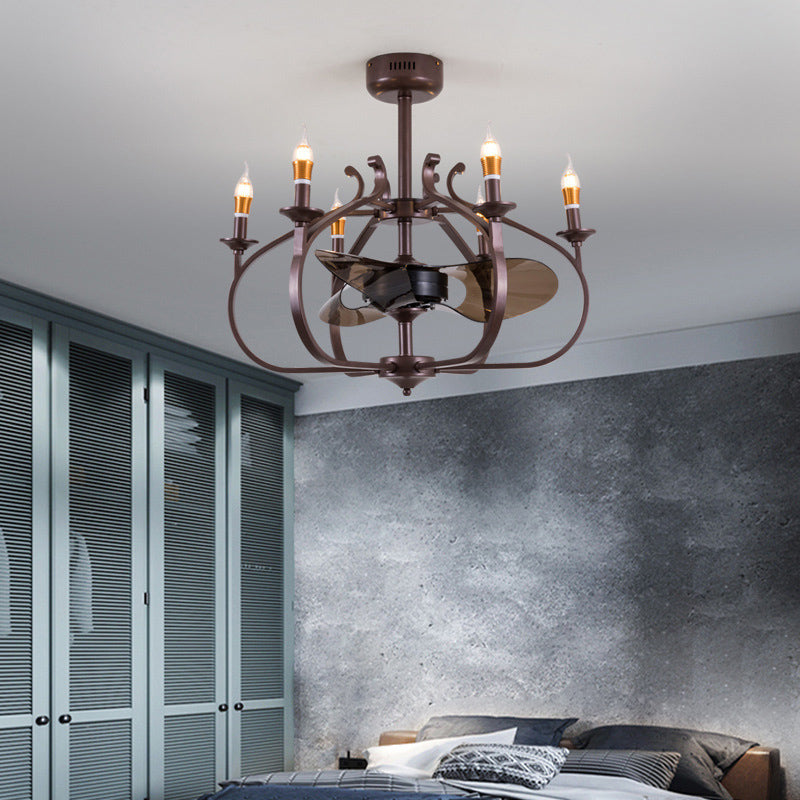 Coffee Caged Chandelier Pendant Light Vintage Style 6 Lights Metal Ceiling Lamp - Rebooters