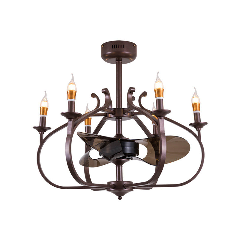 Coffee Caged Chandelier Pendant Light Vintage Style 6 Lights Metal Ceiling Lamp - Rebooters