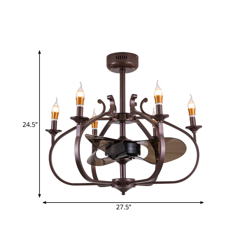 Coffee Caged Chandelier Pendant Light Vintage Style 6 Lights Metal Ceiling Lamp - Rebooters