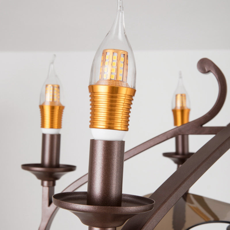Coffee Caged Chandelier Pendant Light Vintage Style 6 Lights Metal Ceiling Lamp - Rebooters