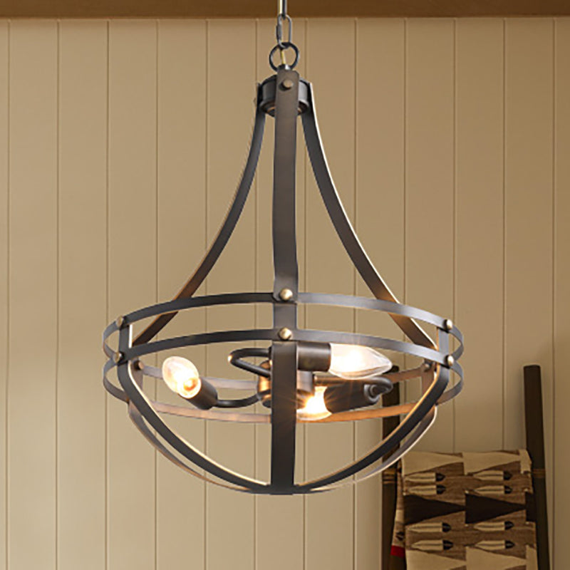 3 Heads Foyer Hanging Chandelier Light Vintage Style Black Pendant Lamp - Rebooters