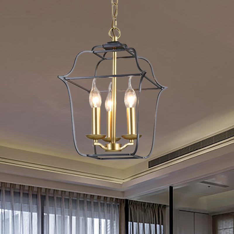 Metal Cage Shade Hanging Pendant Light Traditional Style Chandelier in Gold Finish - Rebooters