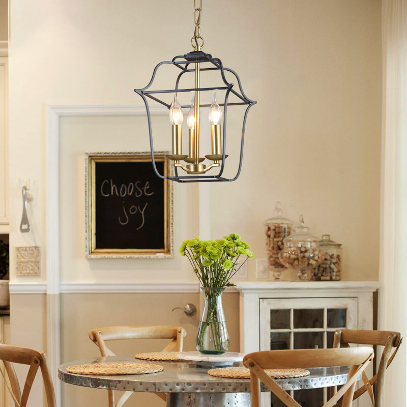 Metal Cage Shade Hanging Pendant Light Traditional Style Chandelier in Gold Finish - Rebooters