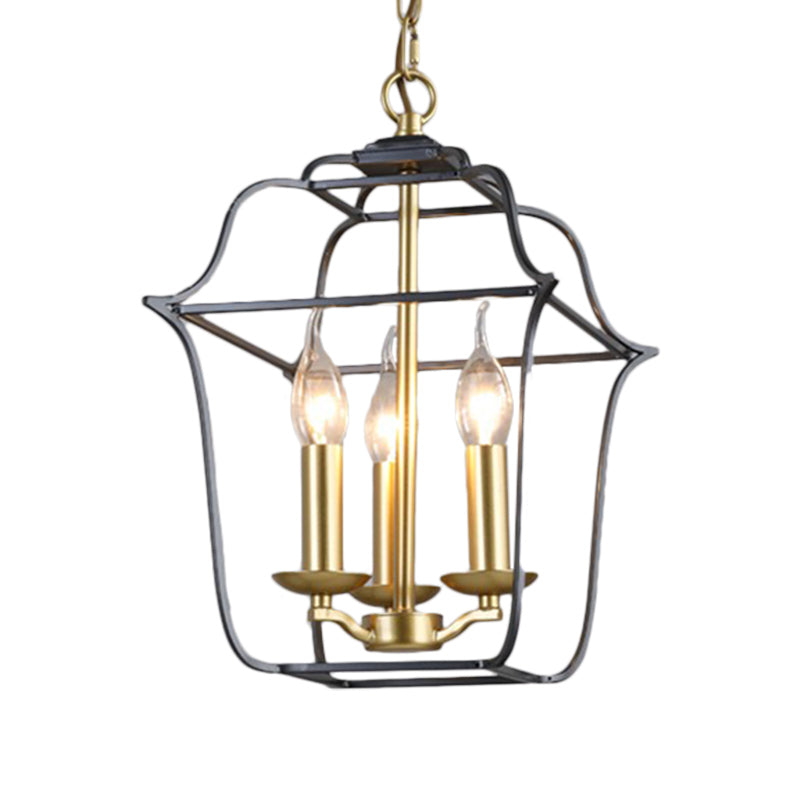 Metal Cage Shade Hanging Pendant Light Traditional Style Chandelier in Gold Finish - Rebooters