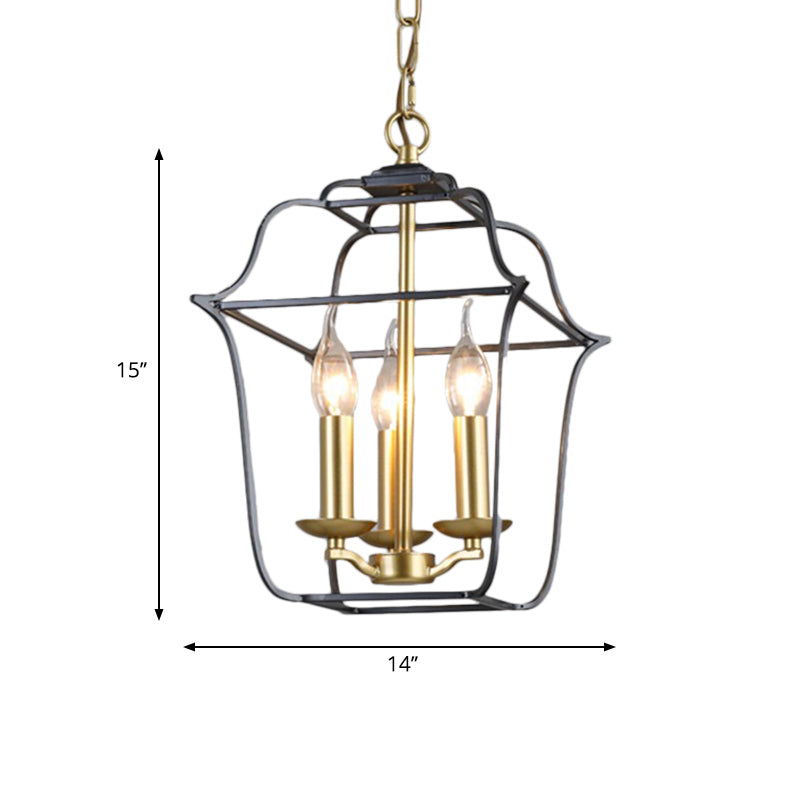 Metal Cage Shade Hanging Pendant Light Traditional Style Chandelier in Gold Finish - Rebooters
