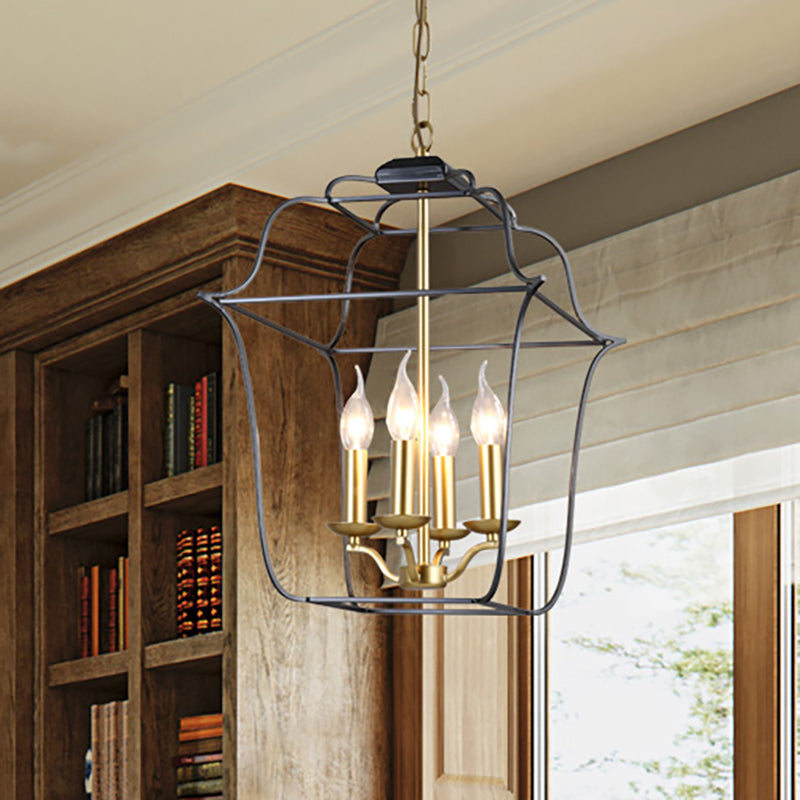 Metal Cage Shade Hanging Pendant Light Traditional Style Chandelier in Gold Finish - Rebooters