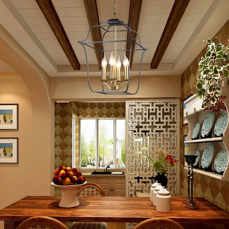 Metal Cage Shade Hanging Pendant Light Traditional Style Chandelier in Gold Finish - Rebooters