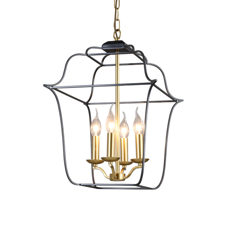 Metal Cage Shade Hanging Pendant Light Traditional Style Chandelier in Gold Finish - Rebooters