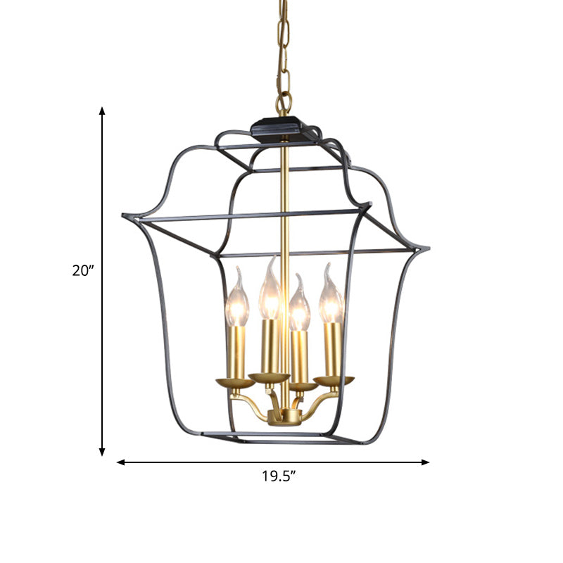Metal Cage Shade Hanging Pendant Light Traditional Style Chandelier in Gold Finish - Rebooters