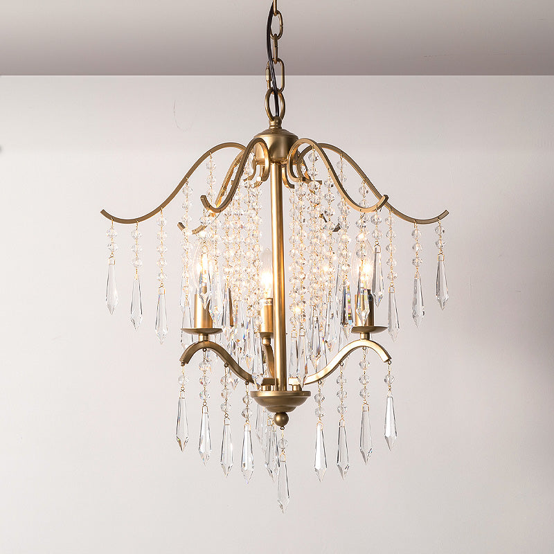 Waterfall Chandelier Lighting Modernism Crystal 3/4 Bulbs Brass Ceiling Light - Rebooters