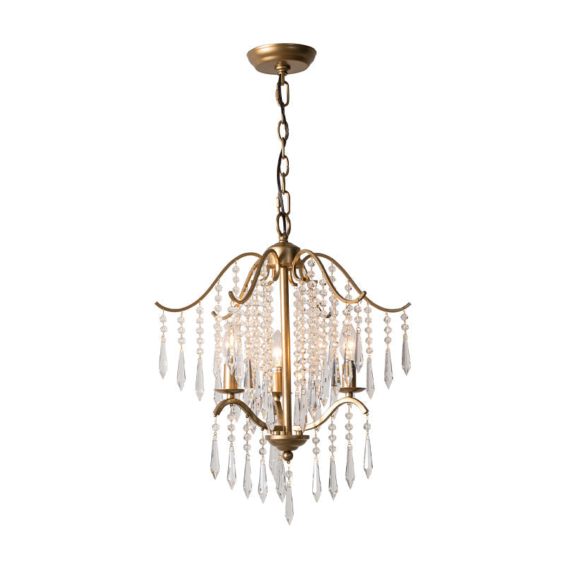 Waterfall Chandelier Lighting Modernism Crystal 3/4 Bulbs Brass Ceiling Light - Rebooters