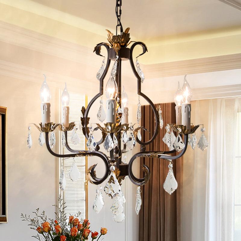 Antique Bronze Teardrop Chandelier Lighting Traditionary 6 Heads Crystal Pendant Light Kit - Rebooters