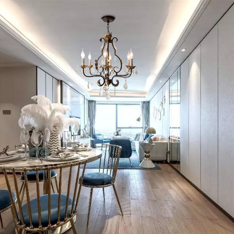 Antique Bronze Teardrop Chandelier Lighting Traditionary 6 Heads Crystal Pendant Light Kit - Rebooters