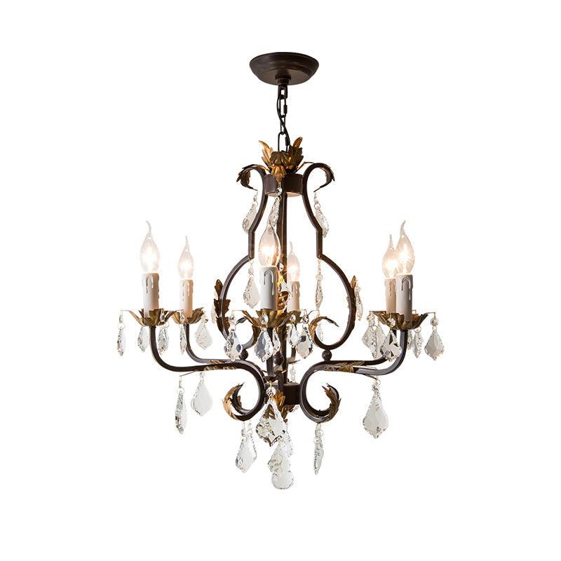 Antique Bronze Teardrop Chandelier Lighting Traditionary 6 Heads Crystal Pendant Light Kit - Rebooters