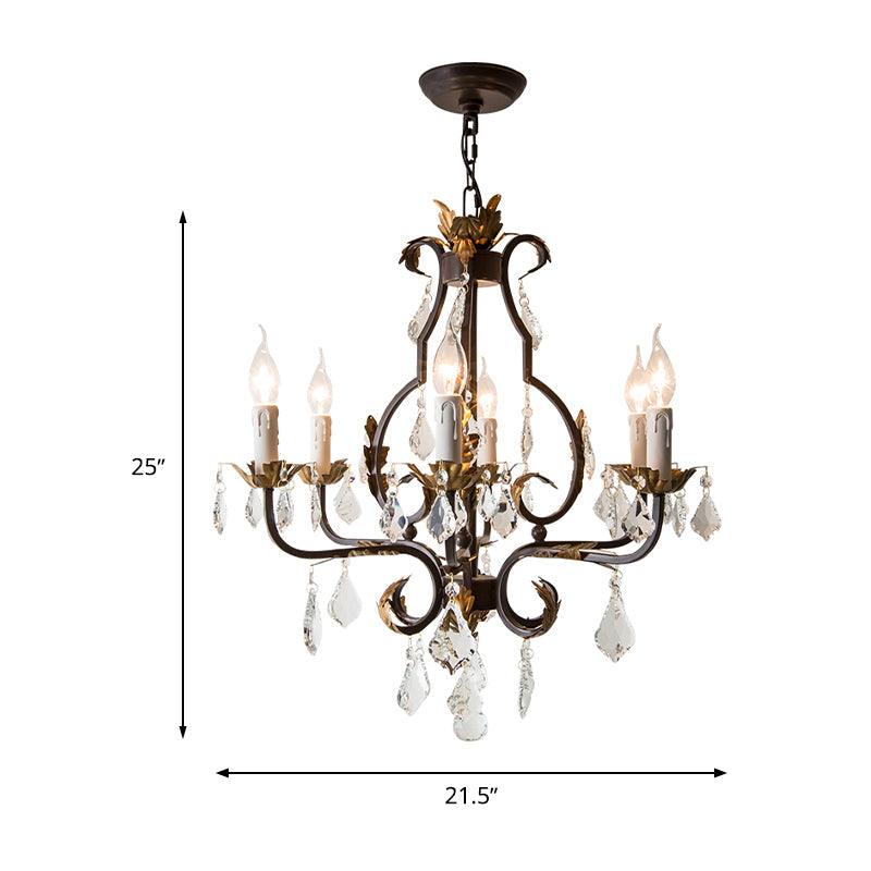 Antique Bronze Teardrop Chandelier Lighting Traditionary 6 Heads Crystal Pendant Light Kit - Rebooters