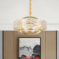6 Heads Round Ceiling Chandelier Contemporary Crystal Light Fixture in Brass - Rebooters