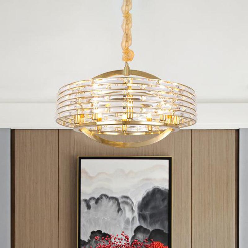 6 Heads Round Ceiling Chandelier Contemporary Crystal Light Fixture in Brass - Rebooters