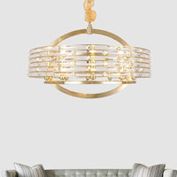 6 Heads Round Ceiling Chandelier Contemporary Crystal Light Fixture in Brass - Rebooters