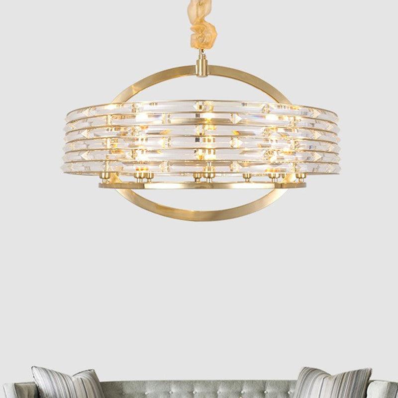 6 Heads Round Ceiling Chandelier Contemporary Crystal Light Fixture in Brass - Rebooters