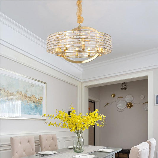 6 Heads Round Ceiling Chandelier Contemporary Crystal Light Fixture in Brass - Rebooters