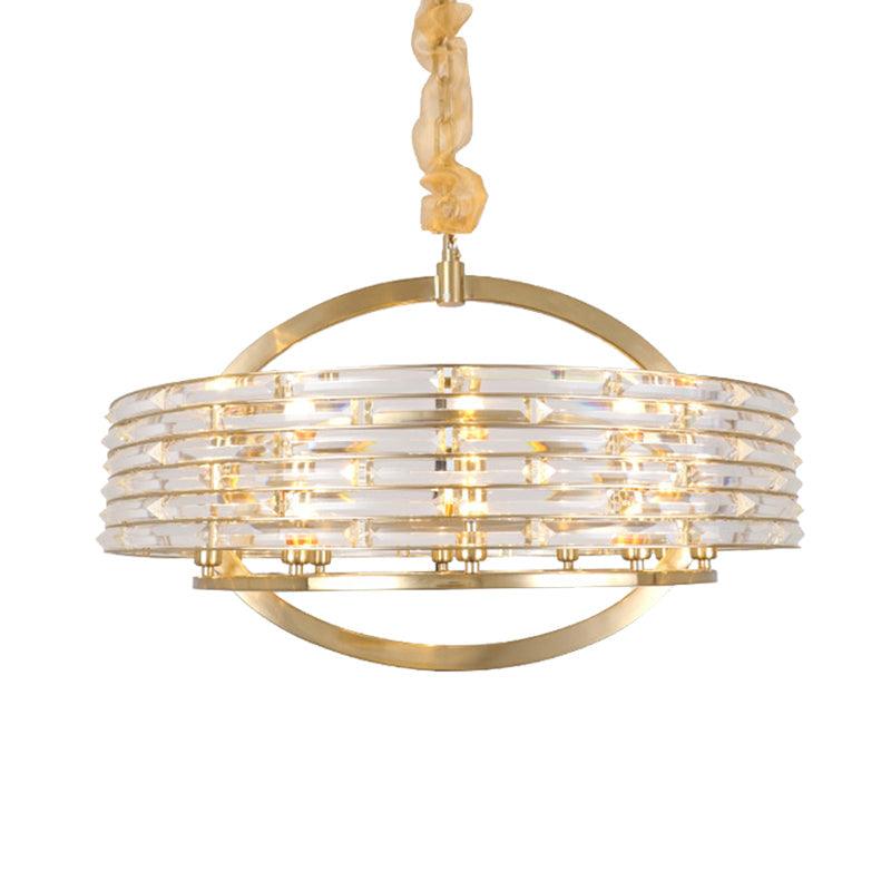 6 Heads Round Ceiling Chandelier Contemporary Crystal Light Fixture in Brass - Rebooters