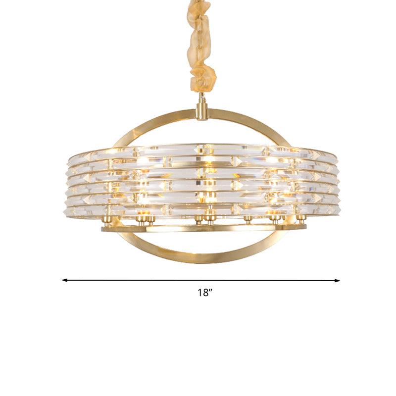 6 Heads Round Ceiling Chandelier Contemporary Crystal Light Fixture in Brass - Rebooters