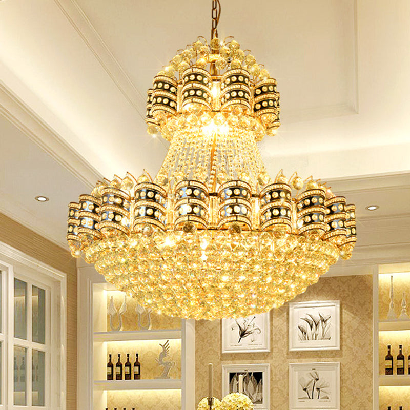 Crystal Domed Chandelier Lighting Tradition 9 Bulbs Gold Pendant Light - Rebooters