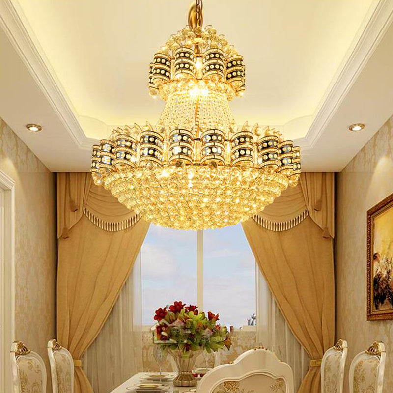 Crystal Domed Chandelier Lighting Tradition 9 Bulbs Gold Pendant Light - Rebooters
