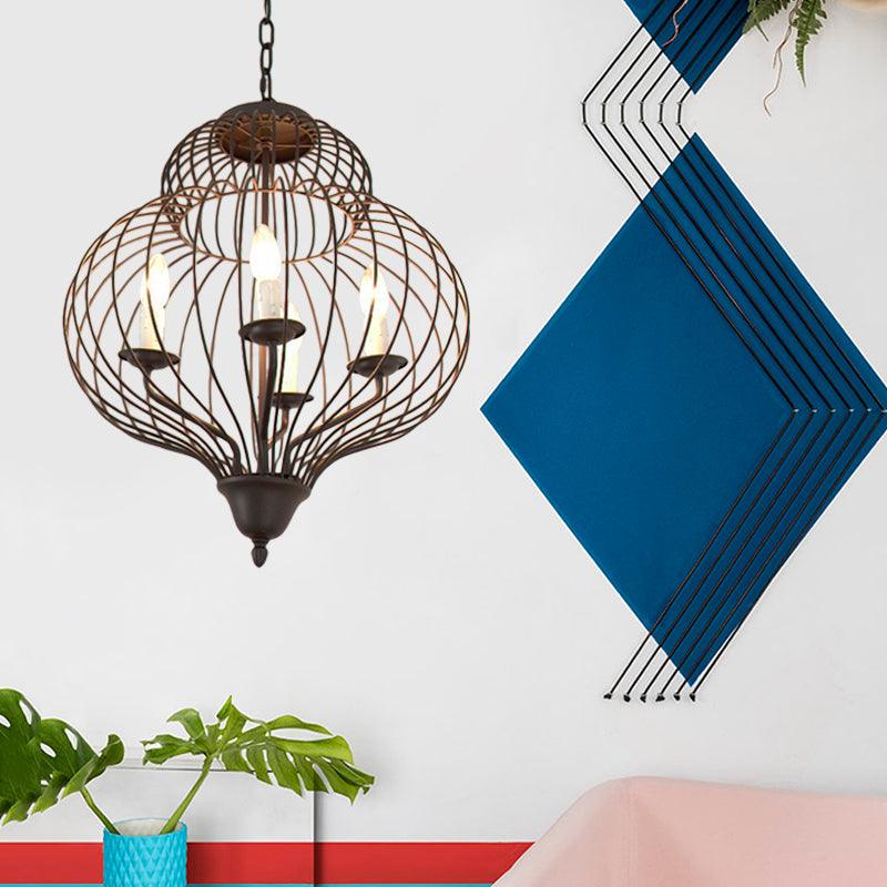 5-Light Gourd Shape Chandelier Pendant Black Iron Fixture - Rebooters