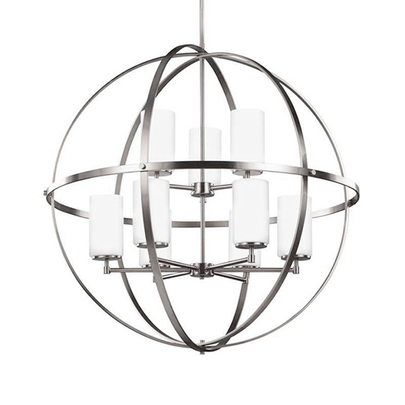 Cylinder Dining Room Ceiling Chandelier Metal 3/5/9 Lights Silver Fixture - Rebooters