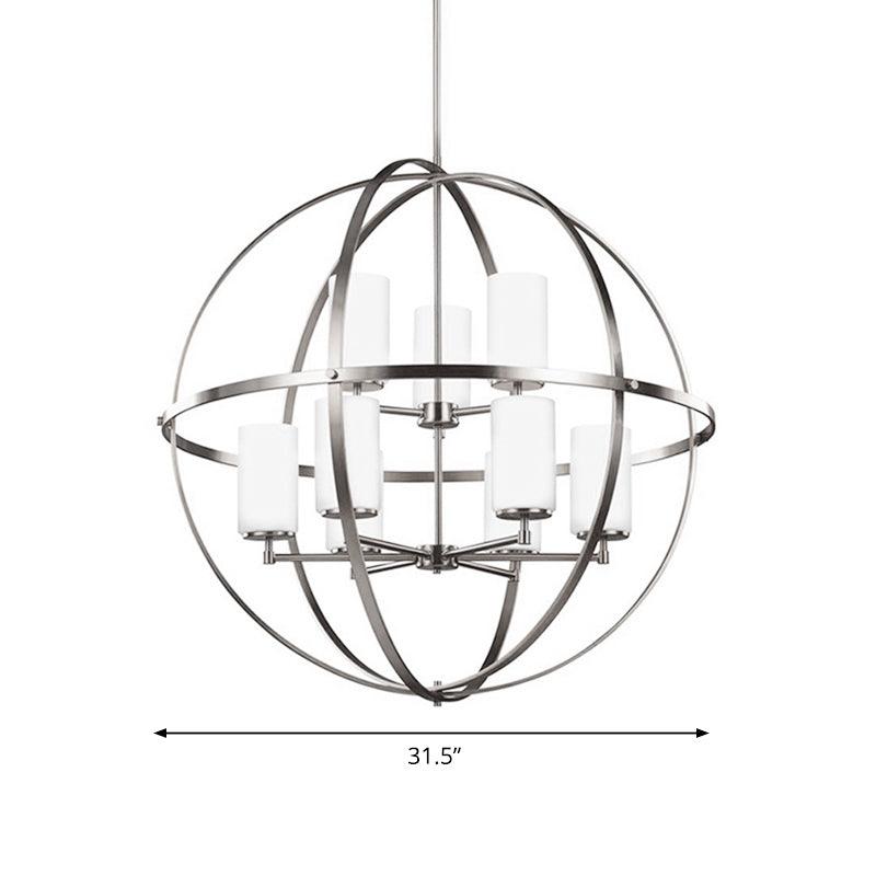 Cylinder Dining Room Ceiling Chandelier Metal 3/5/9 Lights Silver Fixture - Rebooters