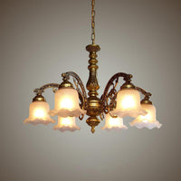 3/6 Bulb Ceiling Lamp with Scalloped Shade in Brass - Rebooters