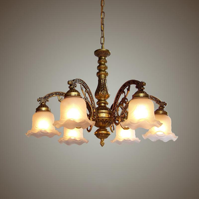 3/6 Bulb Ceiling Lamp with Scalloped Shade in Brass - Rebooters
