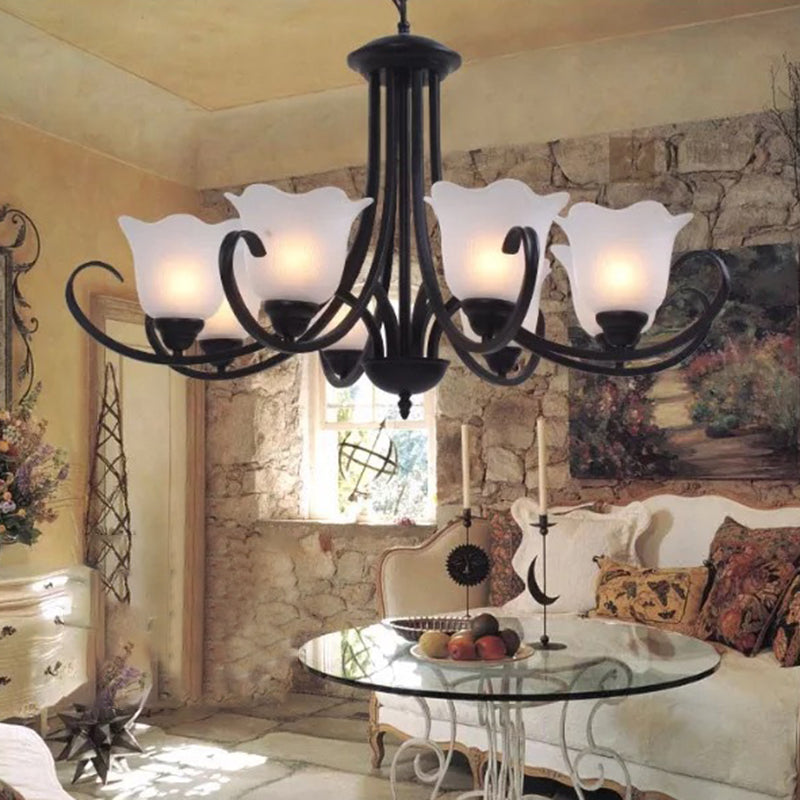 3/6/8 Bulbs Bell Chandelier Light Traditional Black Frosted Glass - Rebooters
