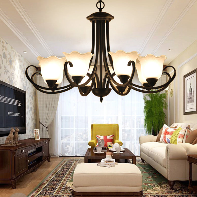 3/6/8 Bulbs Bell Chandelier Light Traditional Black Frosted Glass - Rebooters