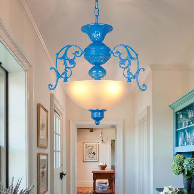 Blue Bowl Chandelier Lamp Classic Style Metal 3 Lights - Rebooters