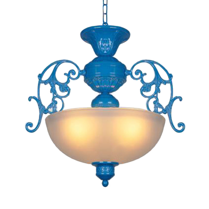 Blue Bowl Chandelier Lamp Classic Style Metal 3 Lights - Rebooters