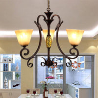Bell Beige Frosted Glass Chandelier Light Traditional 3 Lights Dining Room Pendant Lighting in Rust - Rebooters