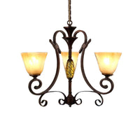 Bell Beige Frosted Glass Chandelier Light Traditional 3 Lights Dining Room Pendant Lighting in Rust - Rebooters