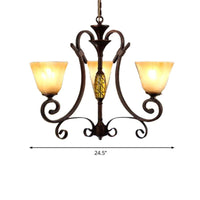 Bell Beige Frosted Glass Chandelier Light Traditional 3 Lights Dining Room Pendant Lighting in Rust - Rebooters