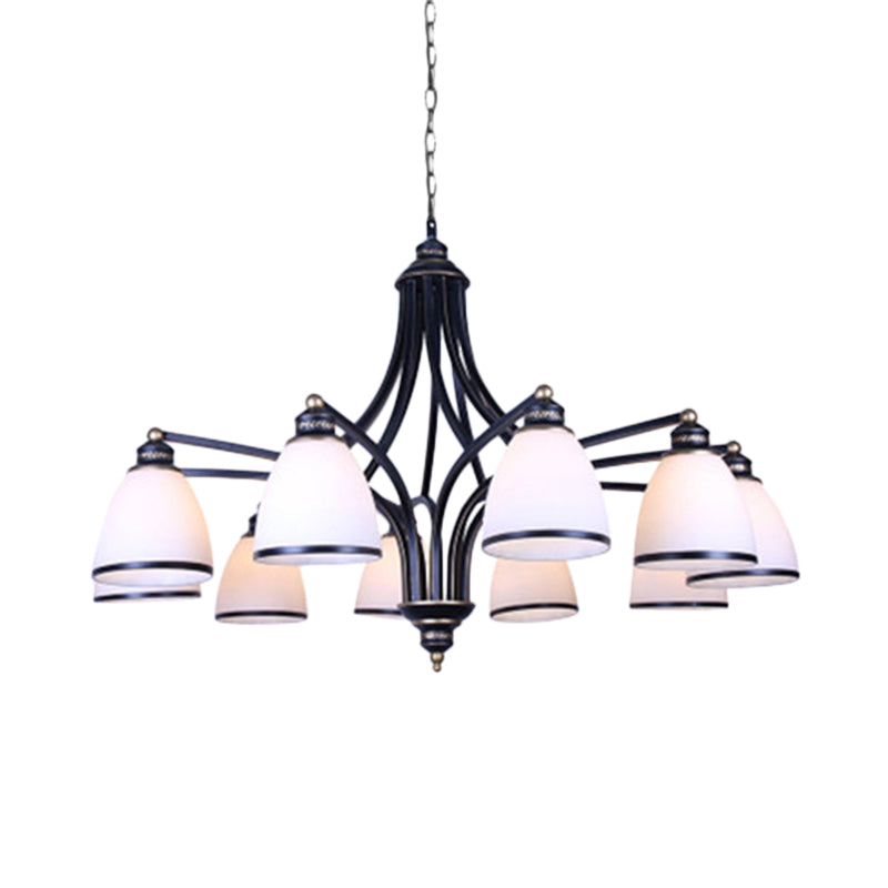 White Glass Black Pendant Lamp Tapered 10 Lights Chandelier - Rebooters