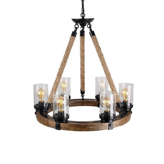 Beige Wheel Pendant Lighting Traditional Wood Chandelier - Rebooters