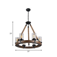 Beige Wheel Pendant Lighting Traditional Wood Chandelier - Rebooters